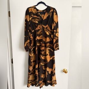 Massimo Dutti Black and Tan Long Sleeve Dress